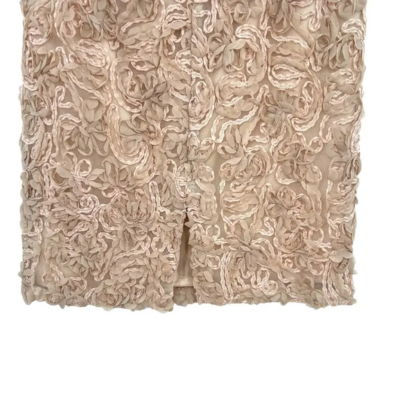 Mikael Aghal Rosette Embroidered Pencil Skirt Cream Beige Blush Size 6 - Picture 7 of 9